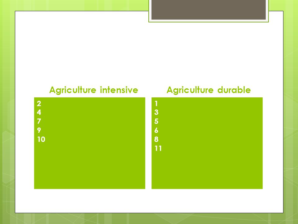 Agriculture intensive Agriculture durable