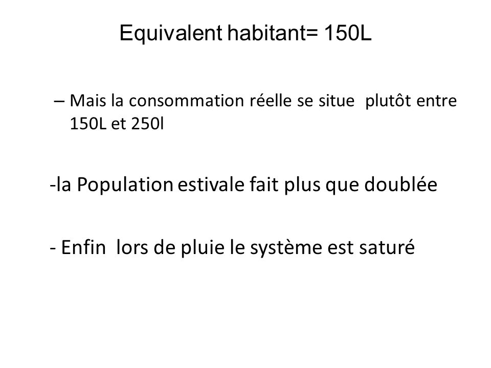 Equivalent habitant= 150L