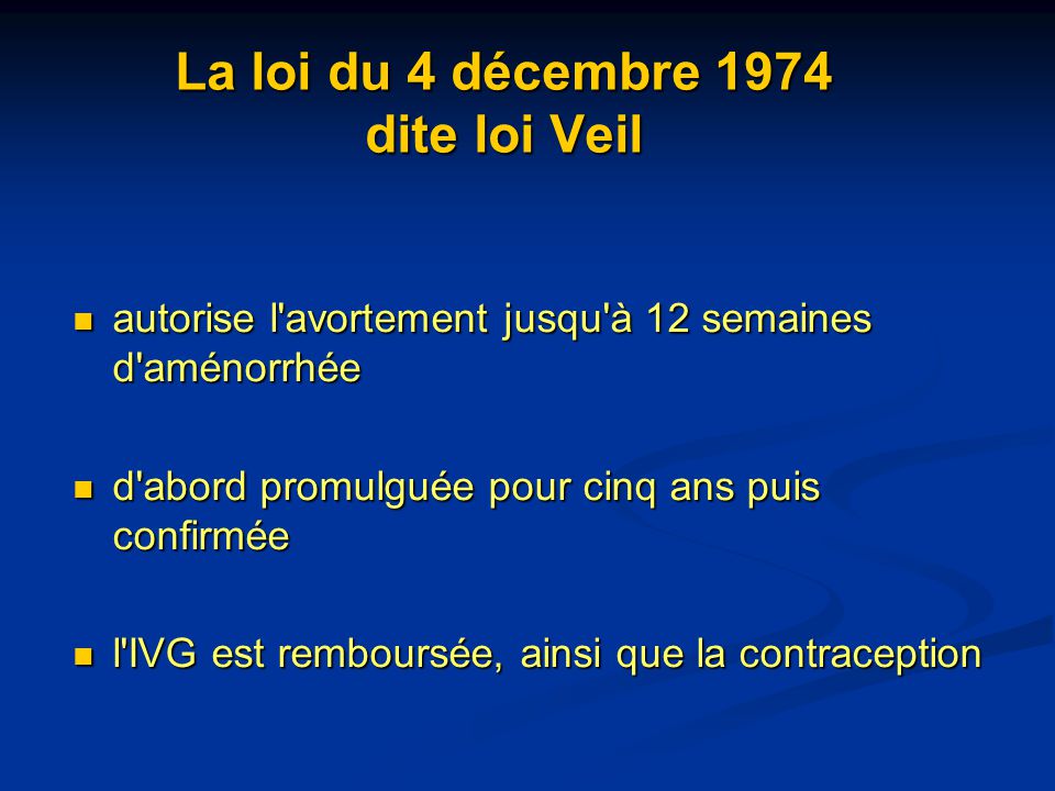 La loi du 4 décembre 1974 dite loi Veil