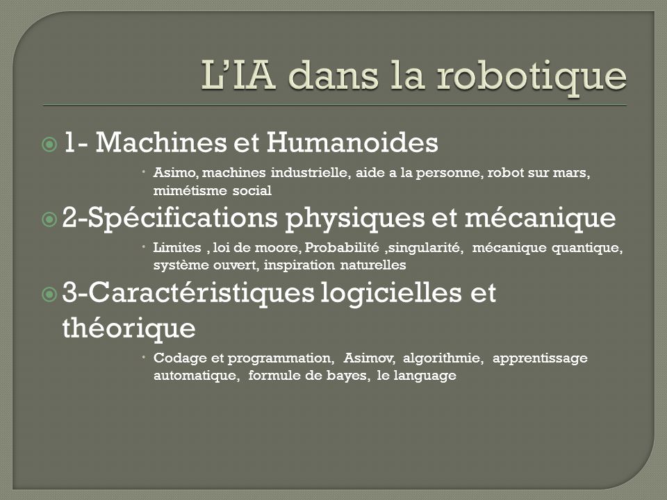 L’IA dans la robotique 1- Machines et Humanoides