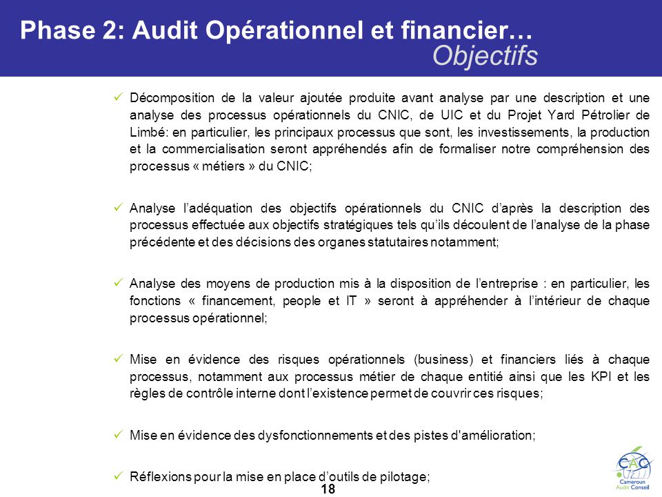 Objectifs Phase 2: Audit Opérationnel et financier…