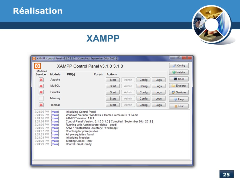 Réalisation XAMPP On a utilisé XAMPP pour l’hébérgement de l’application Web