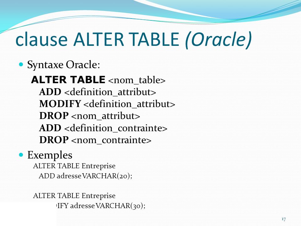 clause ALTER TABLE (Oracle)