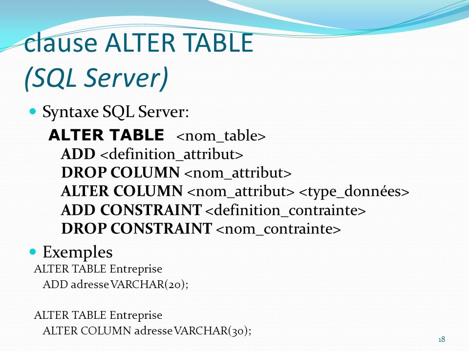 clause ALTER TABLE (SQL Server)