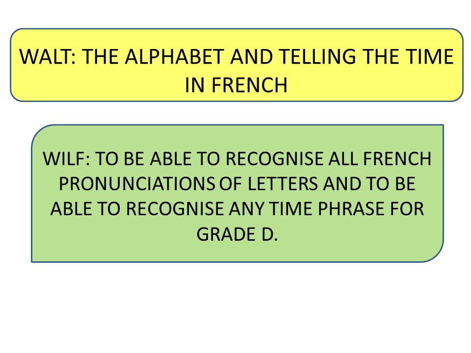 WALT: THE ALPHABET AND TELLING THE TIME IN FRENCH