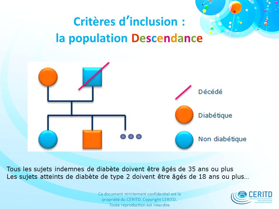 Critères d’inclusion : la population Descendance