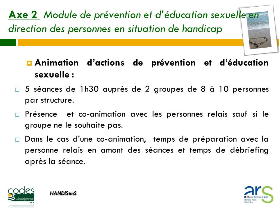 Axe 2 Module de prévention et d’éducation sexuelle en direction des personnes en situation de handicap