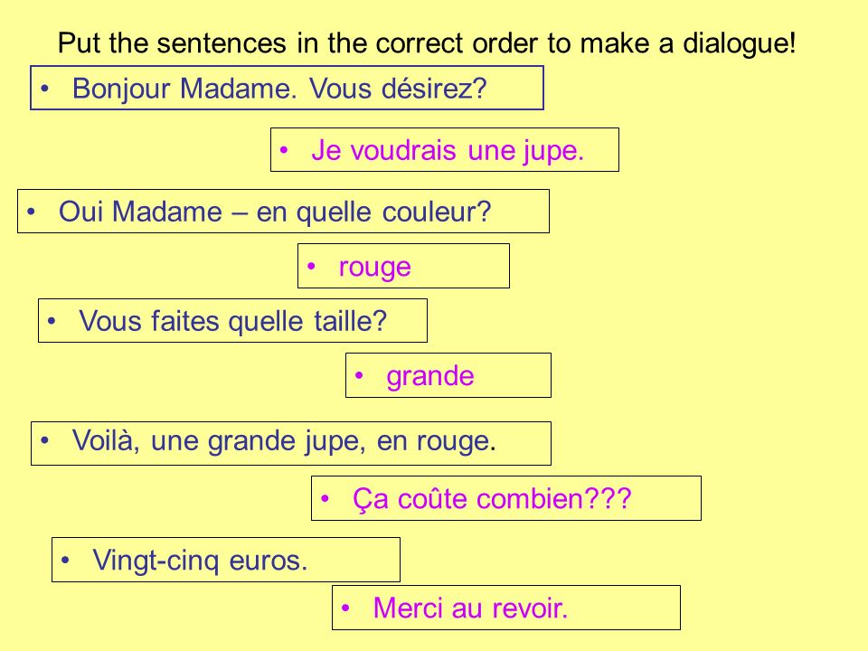 Put the sentences in the correct order to make a dialogue!