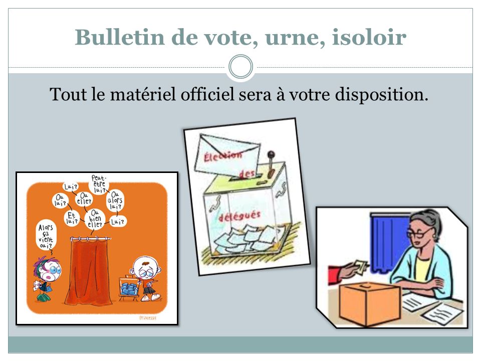 Bulletin de vote, urne, isoloir