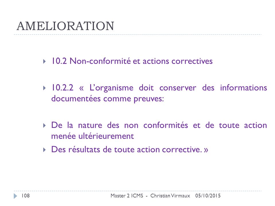 AMELIORATION 10.2 Non-conformité et actions correctives