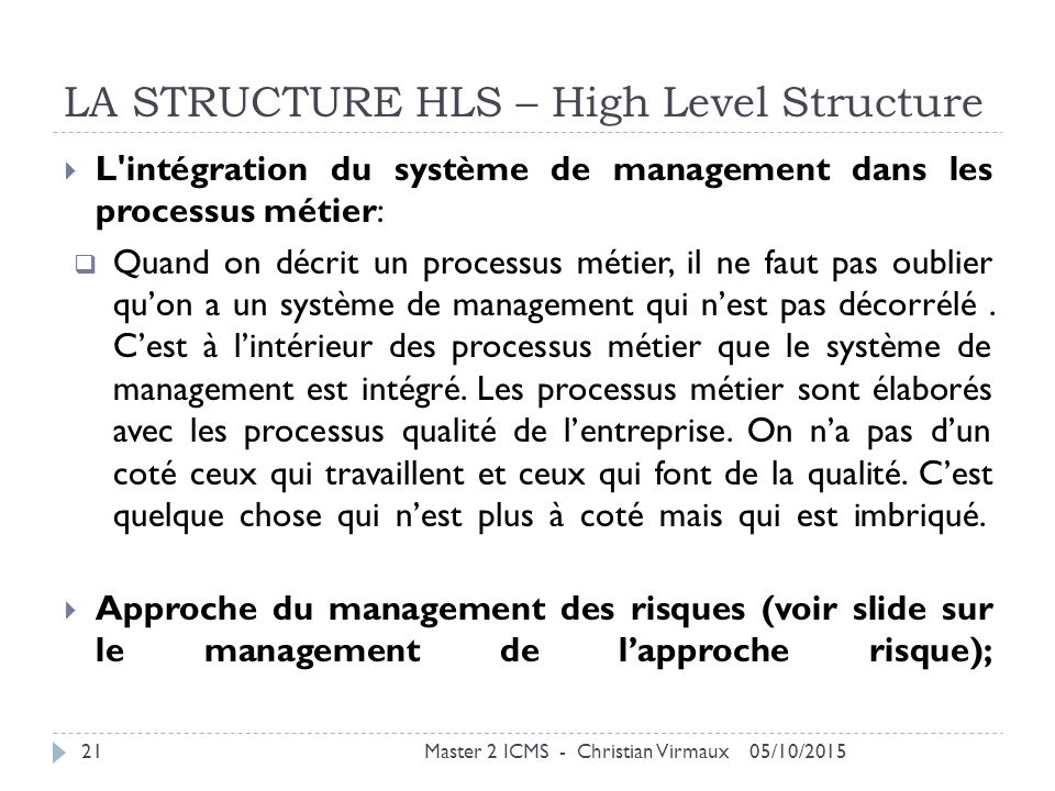 LA STRUCTURE HLS – High Level Structure