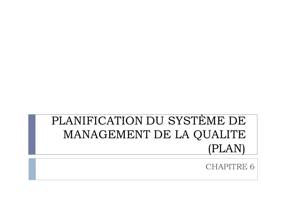PLANIFICATION DU SYSTÈME DE MANAGEMENT DE LA QUALITE (PLAN)