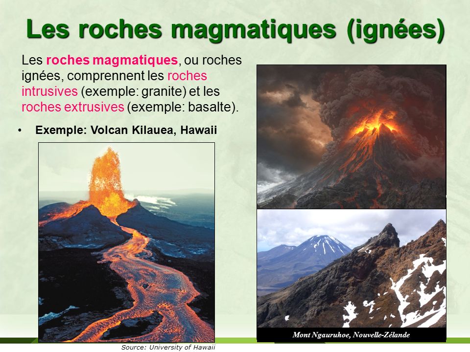 Les roches magmatiques (ignées) Mont Ngauruhoe, Nouvelle-Zélande