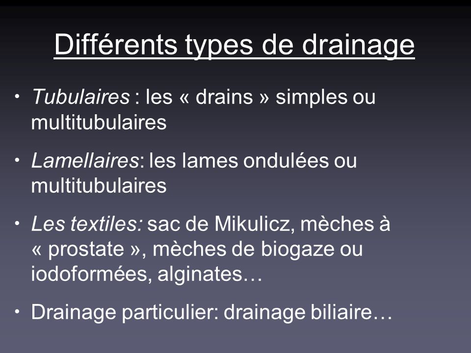 Différents types de drainage