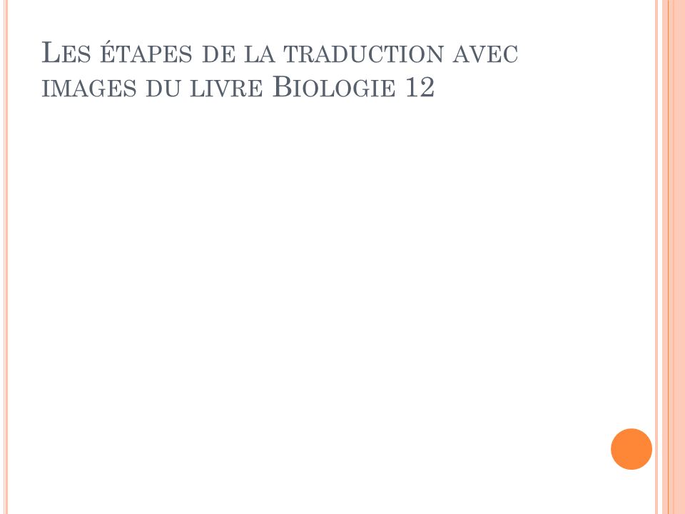 Les étapes de la traduction avec images du livre Biologie 12