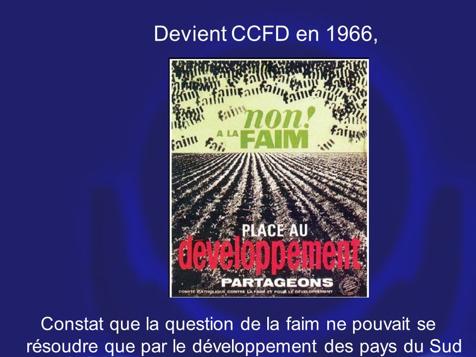 Devient CCFD en 1966, Constat que la question de la faim ne pouvait se résoudre que par le développement des pays du Sud
