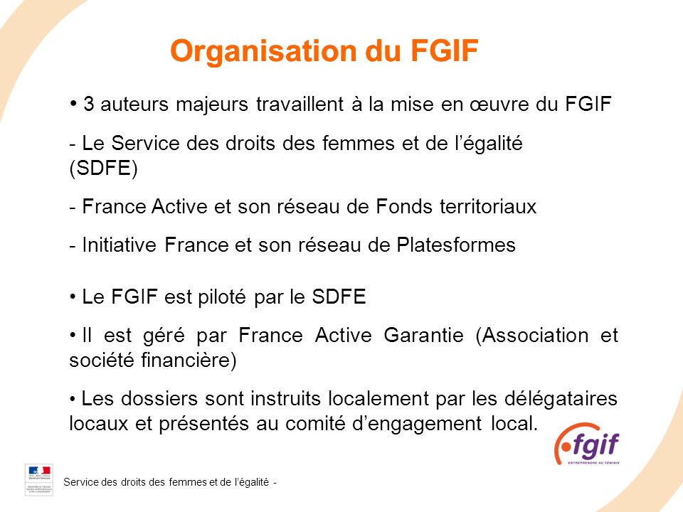 Organisation du FGIF Organisation du FGIF