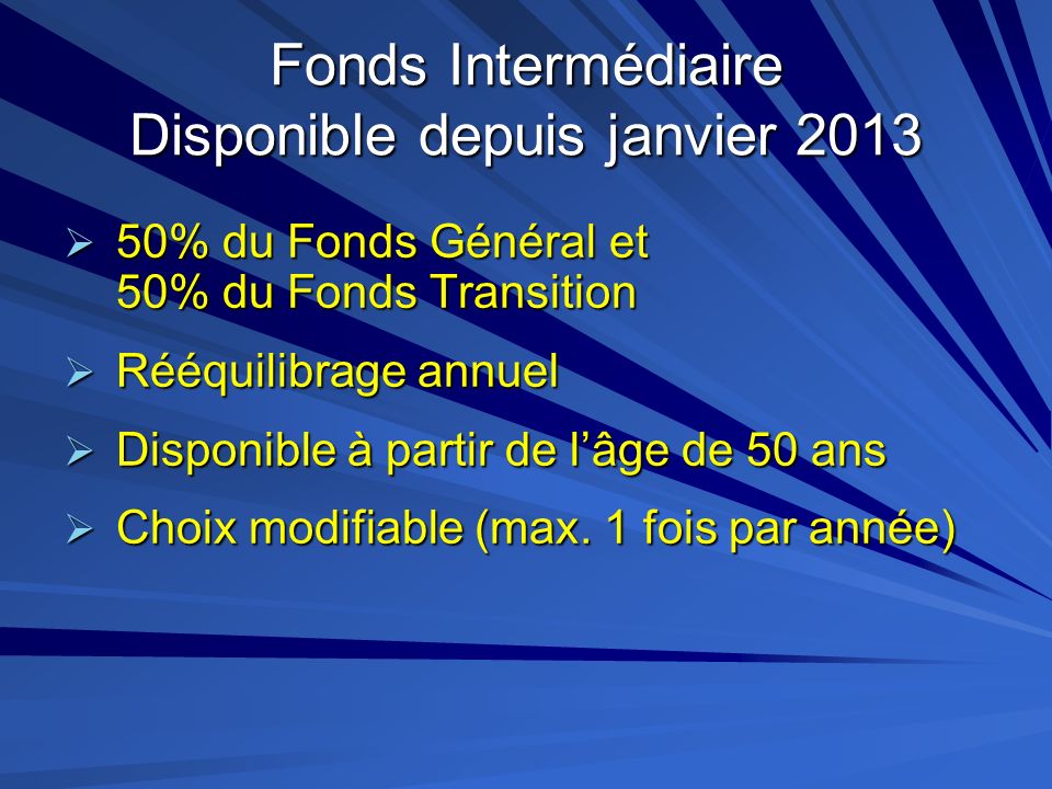 Fonds Intermédiaire Disponible depuis janvier 2013