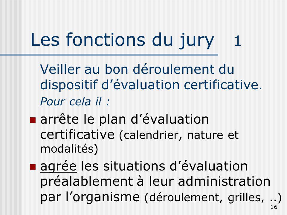 Les fonctions du jury 1 Veiller au bon déroulement du dispositif d’évaluation certificative. Pour cela il :