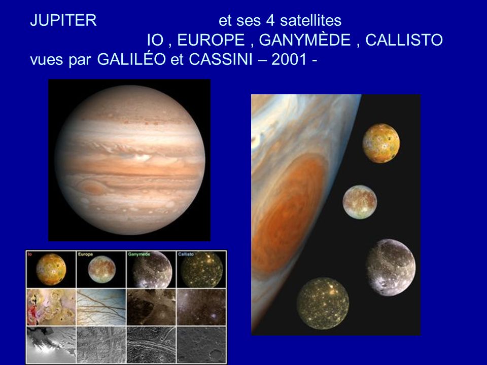 JUPITER et ses 4 satellites IO , EUROPE , GANYMÈDE , CALLISTO vues par GALILÉO et CASSINI –