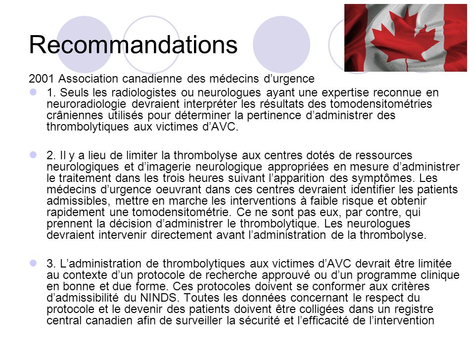 Recommandations 2001 Association canadienne des médecins d’urgence