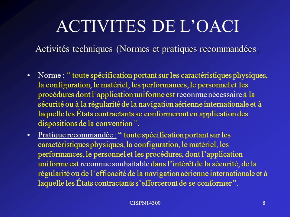 Activités techniques (Normes et pratiques recommandées)