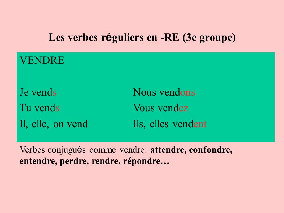 Les verbes réguliers en -RE (3e groupe)