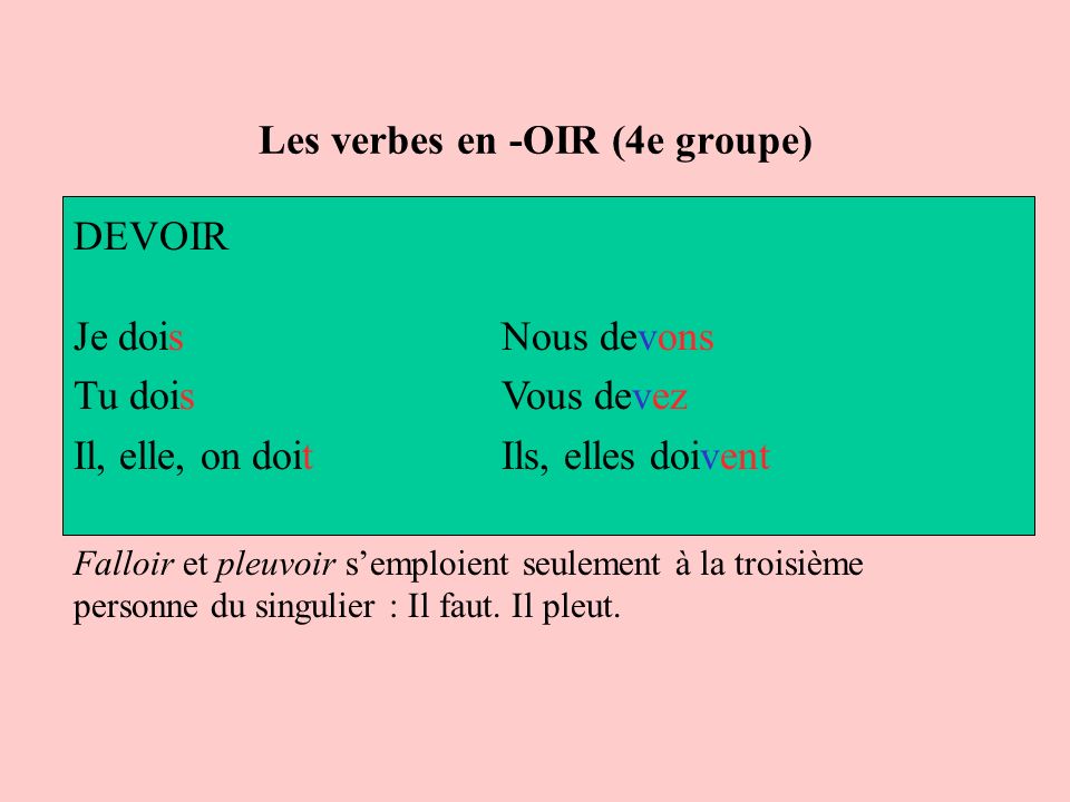 Les verbes en -OIR (4e groupe)