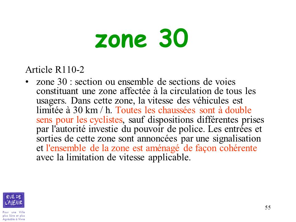 zone 30 Article R