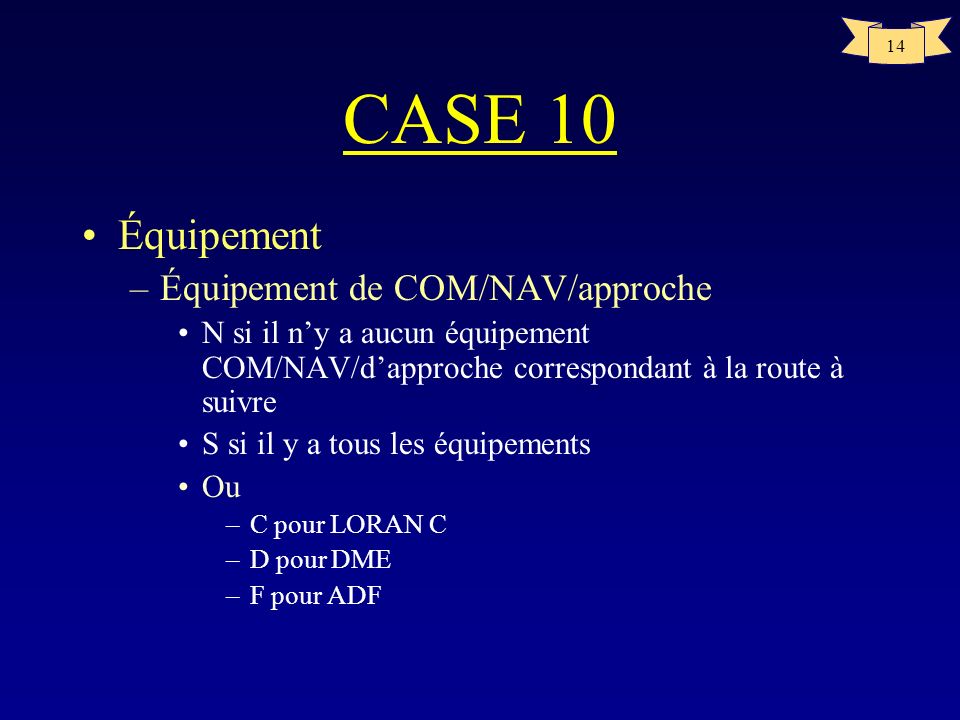 CASE 10 Équipement Équipement de COM/NAV/approche