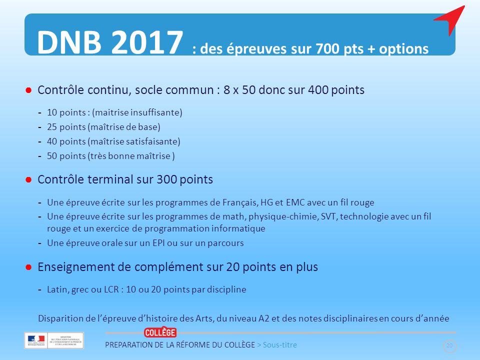 DNB 2017 : des épreuves sur 700 pts + options