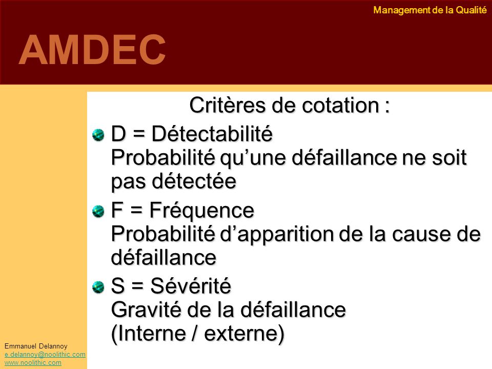AMDEC Critères de cotation :