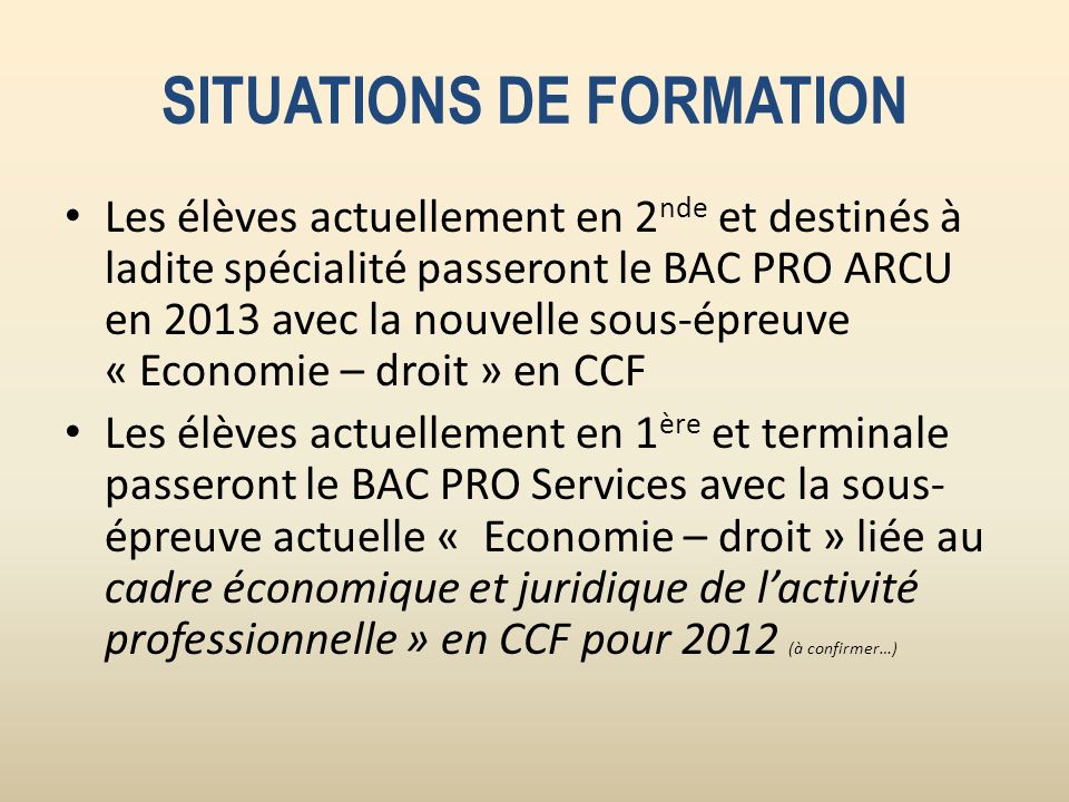 SITUATIONS DE FORMATION