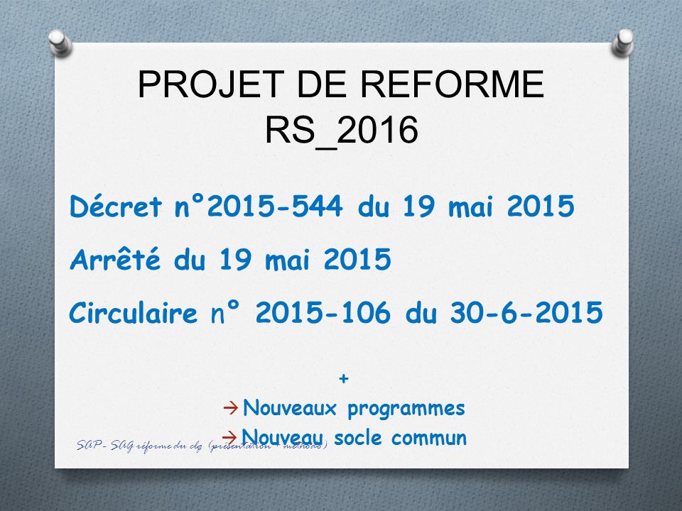 PROJET DE REFORME RS_2016 Décret n° du 19 mai 2015