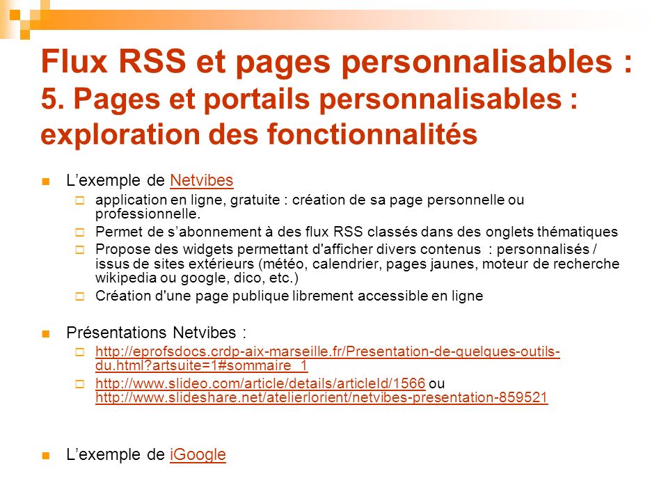 Flux RSS et pages personnalisables : 5