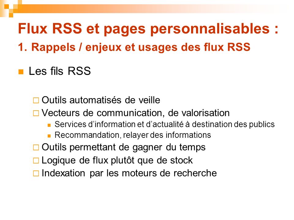 Flux RSS et pages personnalisables : 1