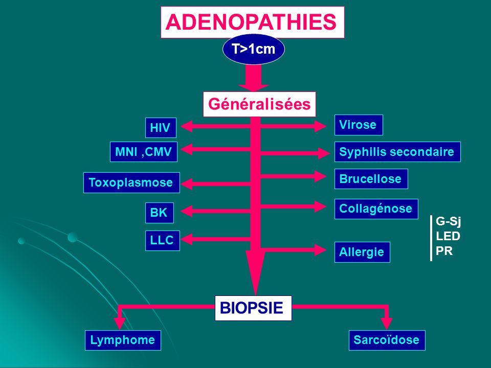 ADENOPATHIES Généralisées BIOPSIE T>1cm HIV Virose MNI ,CMV