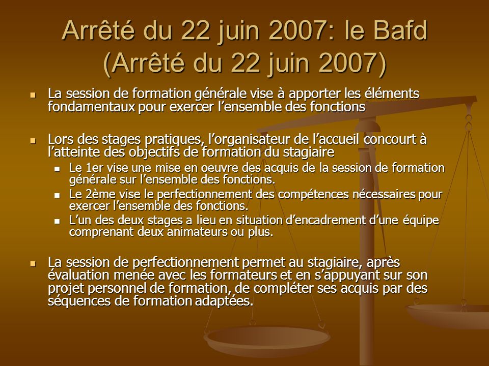 Arrêté du 22 juin 2007: le Bafd (Arrêté du 22 juin 2007)