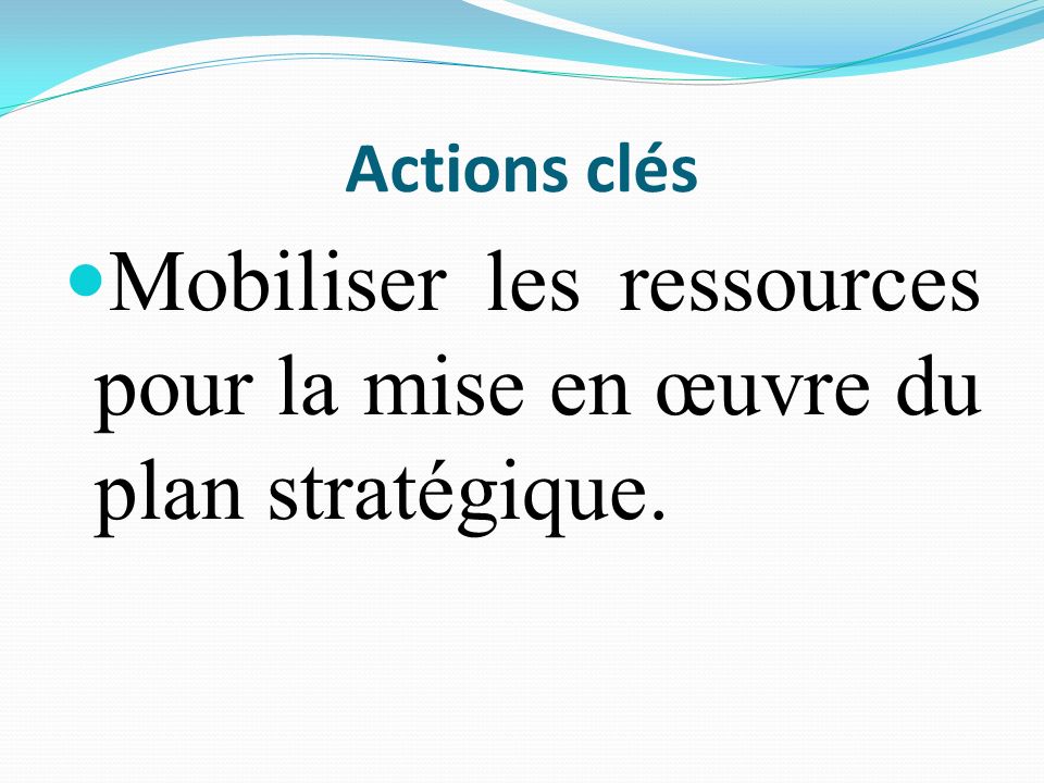 Mobiliser les ressources pour la mise en œuvre du plan stratégique.