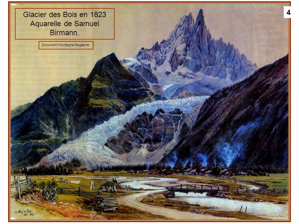 Glacier des Bois en 1823 Aquarelle de Samuel Birmann.