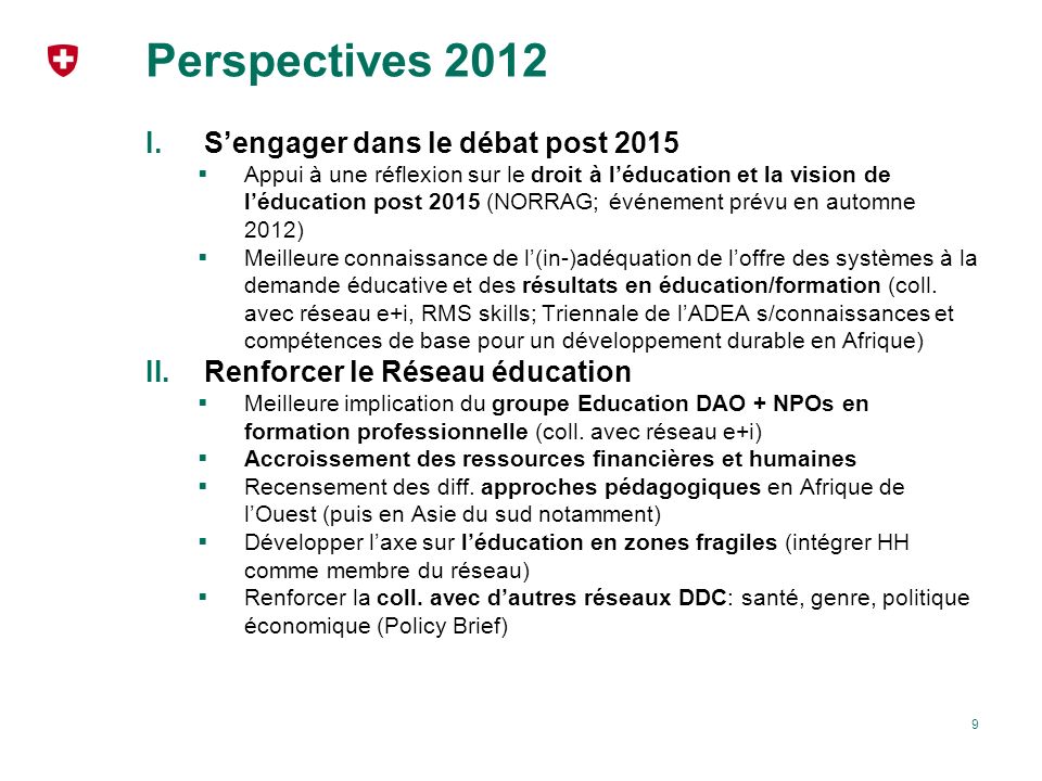 Perspectives 2012 S’engager dans le débat post 2015