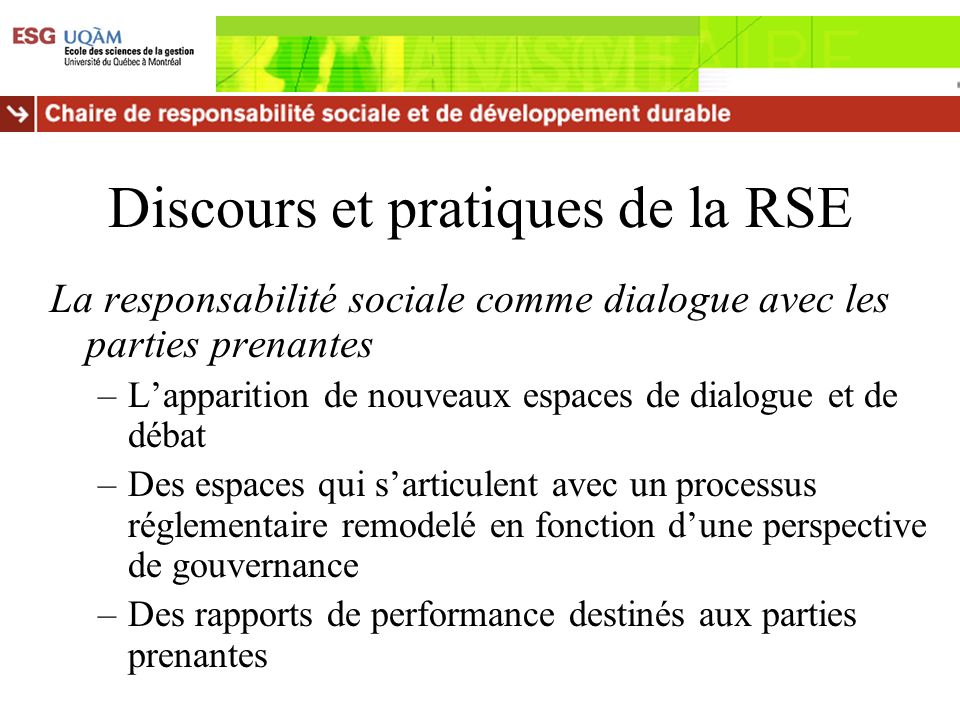 Discours et pratiques de la RSE