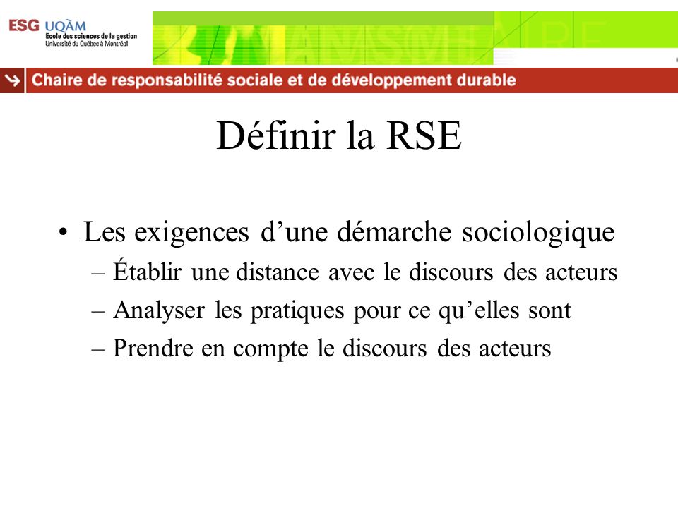 Définir la RSE Les exigences d’une démarche sociologique