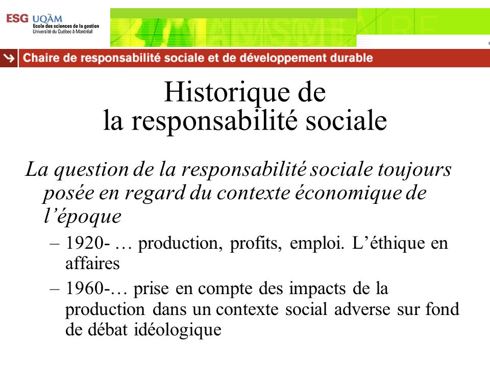 Historique de la responsabilité sociale